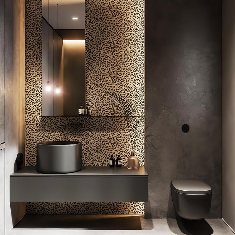JiffDiff Leopard Print Peel and Stick Wallpaper, Waterproof Removable Self Adhesive Textured Wall Paper, Yellow Unique Funky Cheetah Contact Paper for Bedroom and Bathroom 120"X17.3"(14.4 sq. ft) - Image 4